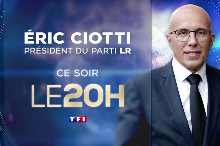 Eric Ciotti sera l'invité du JT de 20 Heures de TF1 ce lundi 15 janvier 2024