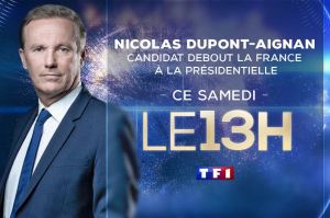 Nicolas Dupont-Aignan invité du JT de 13H de TF1 samedi 19 février
